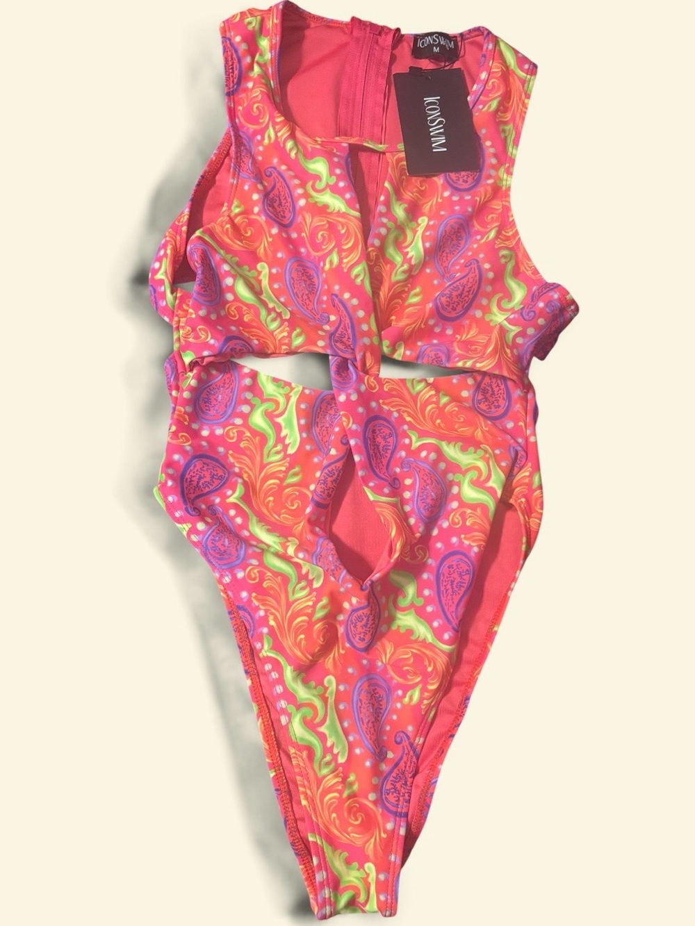 ICON Neon Pink Paisley Cutout One-Piece Swimsuit